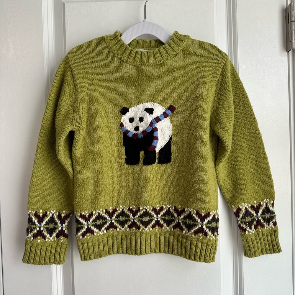 Janie and Jack Olive Green Panda Sweater